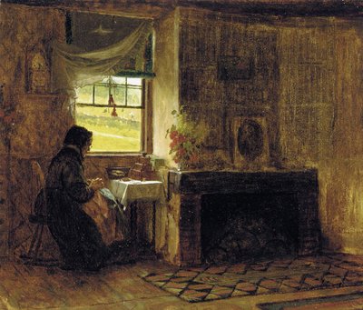 Interieur van een boerderij, Maine, 1865 door Eastman Johnson